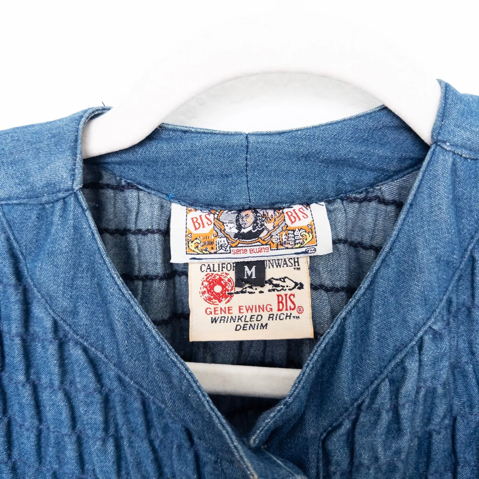 VTG Gene Ewing BIS Womens Jacket Size M Blue Denim‎ Quilted Boho Lagenlook Artsy Size M - Image 5