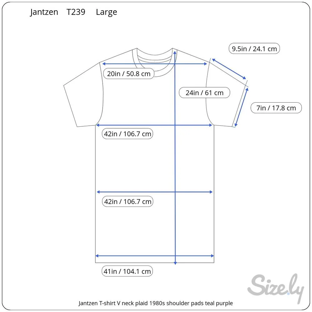 Jantzen T-shirt V neck plaid 1980s shoulder pads teal purple - Image 2