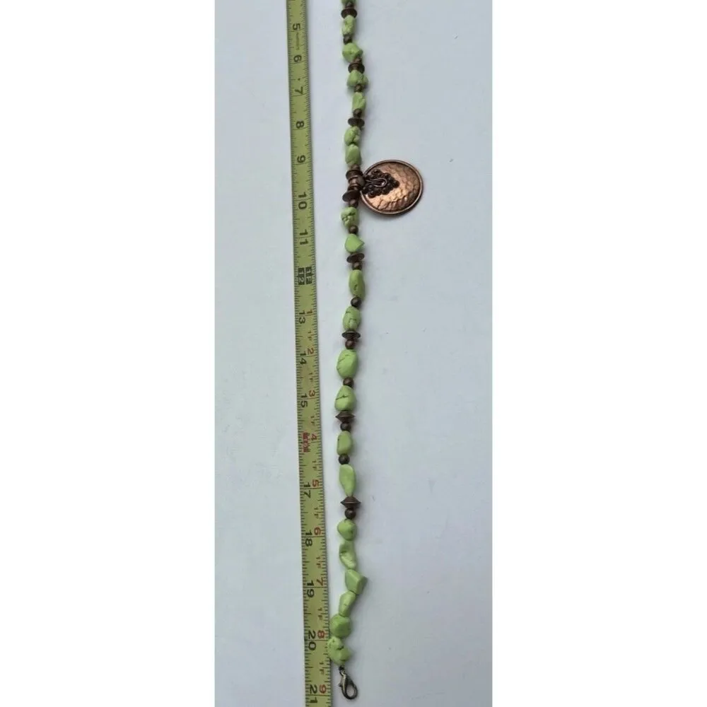 Vintage Chunky Natural Lime Green With Nickel Turquoise Boho Necklace Size 21” - Image 11