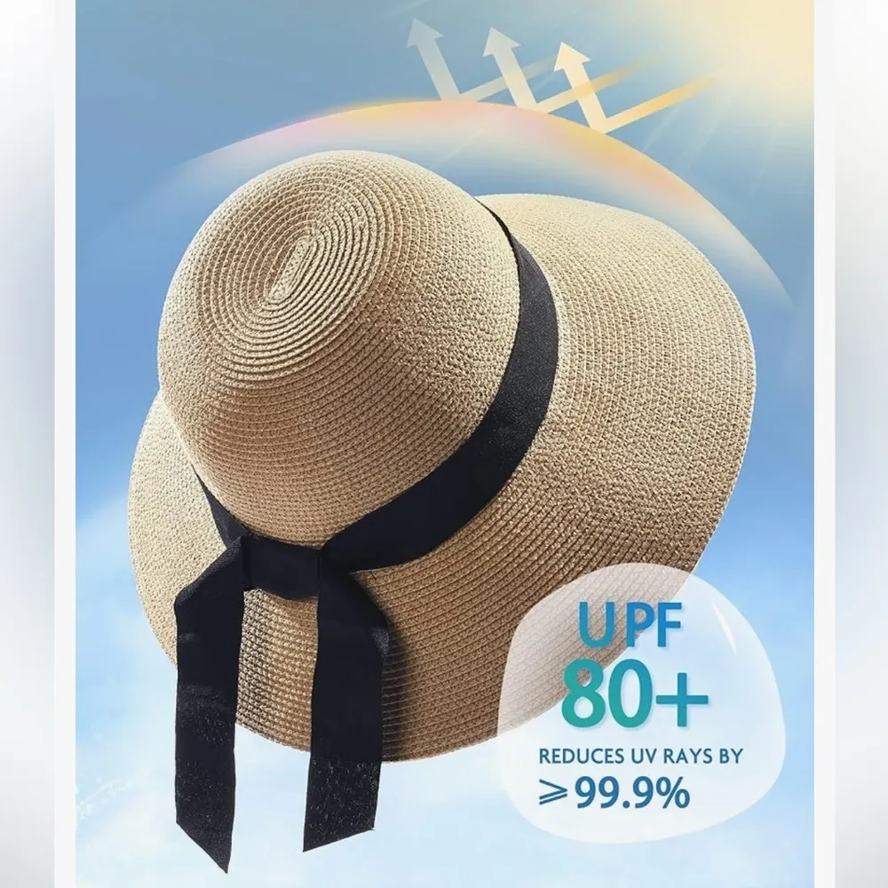 FURTALK Womens Beach Sun Straw Hat UV UPF 80+ Travel Foldable Brim Summer UV Hat - Image 2