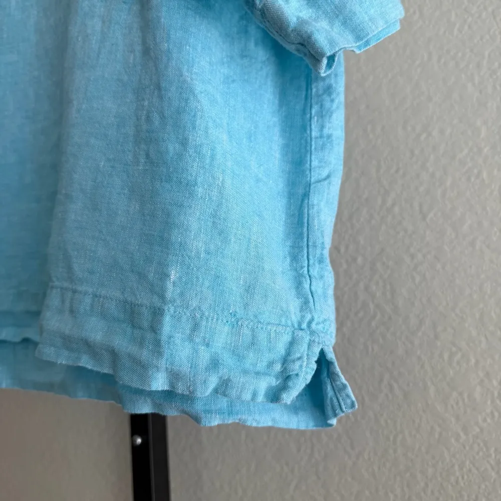 J Jill Linen Wide Cut Top Blue Large Relaxed Beach Lagenlook Vacation Summer - Image 3