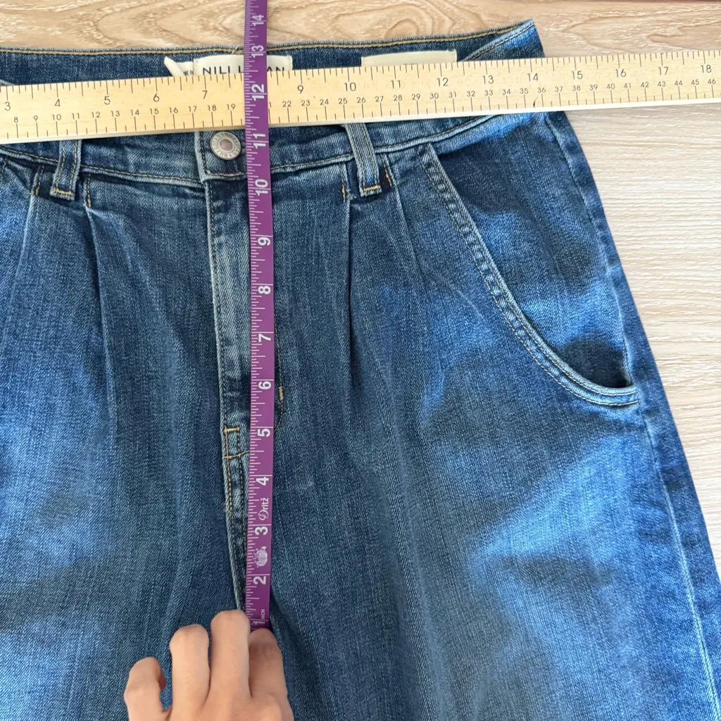 Nili Lotan 26 Flora Trouser Jeans Pleated High Waist Wide Leg Blue - Image 8