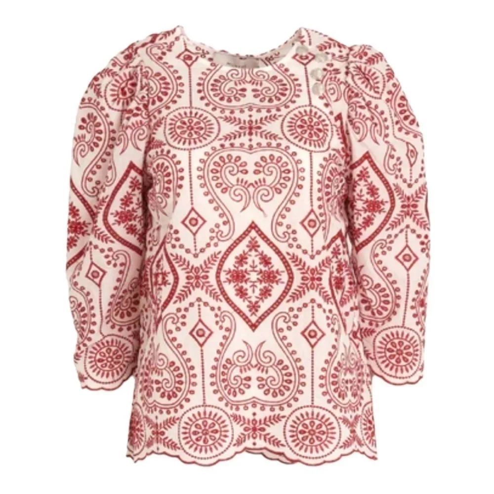 Munthe Nifty Embroidered Cotton Blouse Red‎ White 4 Red - Image 4