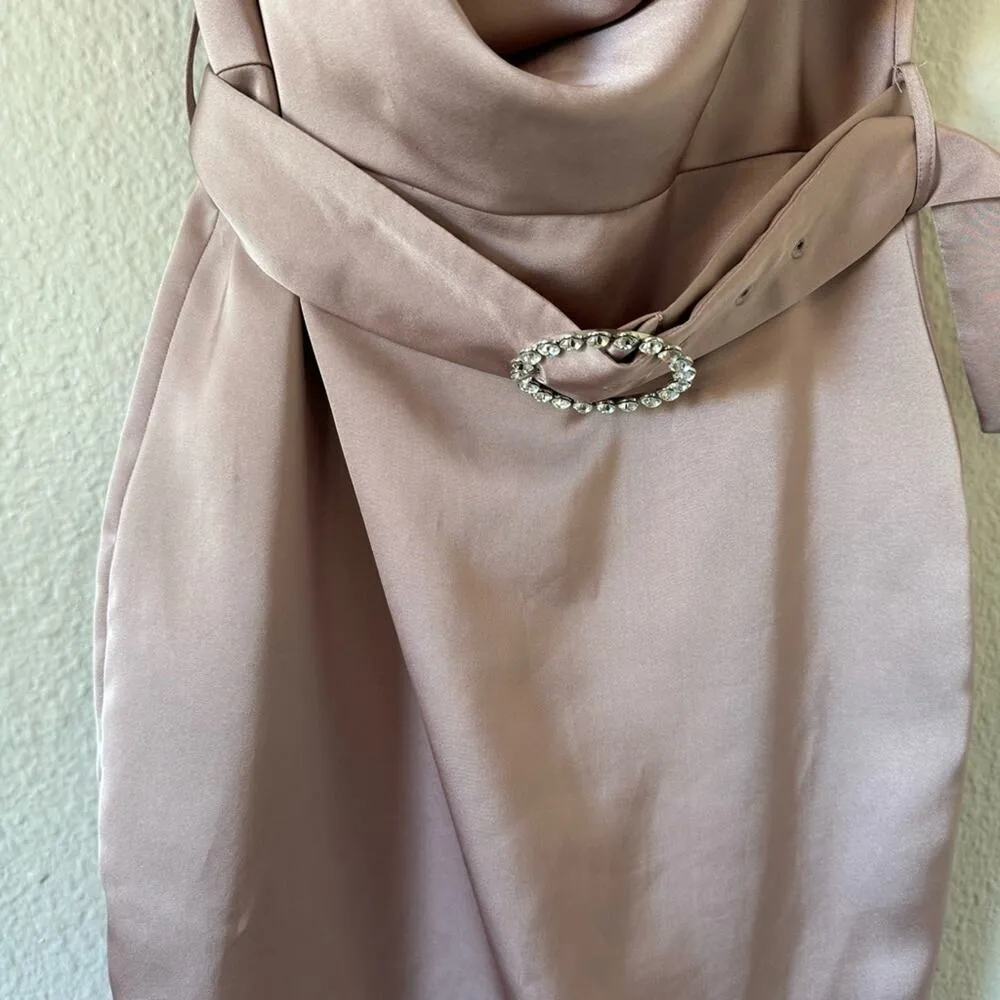 Lavish Alice Champagne Satin Cowl Neck Midi Dress Size 6 - Image 8