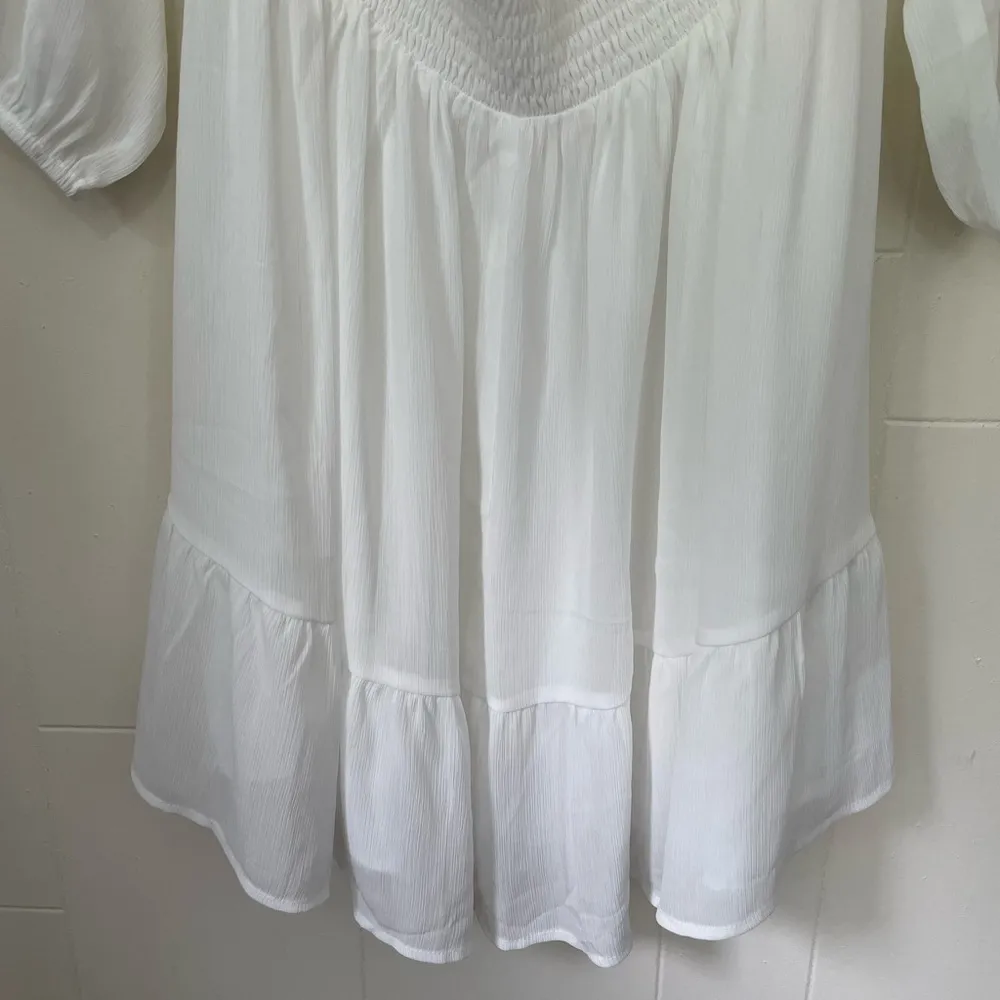 FOROLAV White Square Neck Dress Long Sleeve Tie Open Back Lined ~ EUC Size L Size L - Image 9