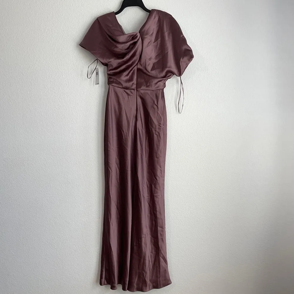NWT Amsale Draped Satin One Shoulder Dress Mauve, Size 2 New w/Tag Pink - Image 8