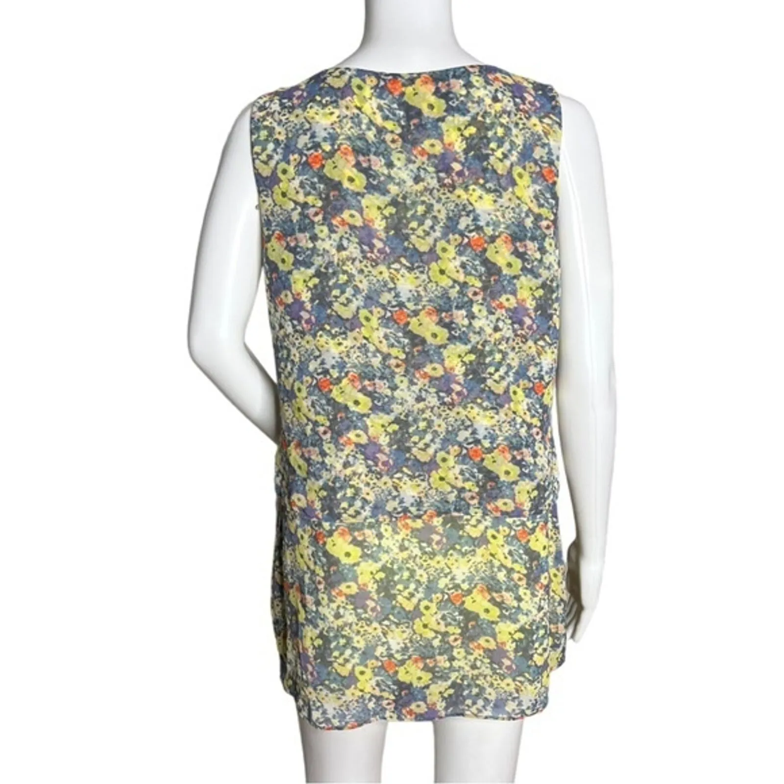 Cabi Shirt Womens Small Positano Sleeveless Yellow Blue Floral Print Layered‎ - Image 3
