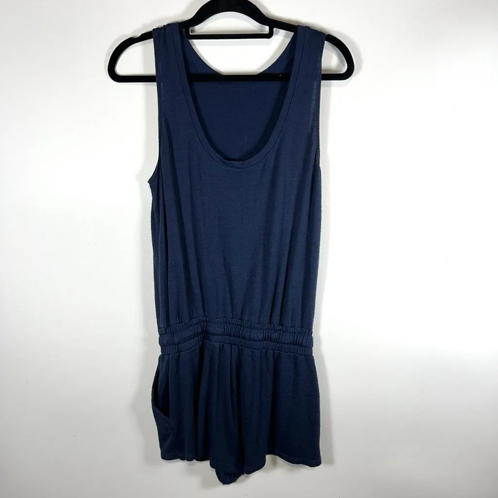 Wilfred Free Womens Knit Lounge Romper Short Blue Drawstring Size Small Casual‎ - Image 5