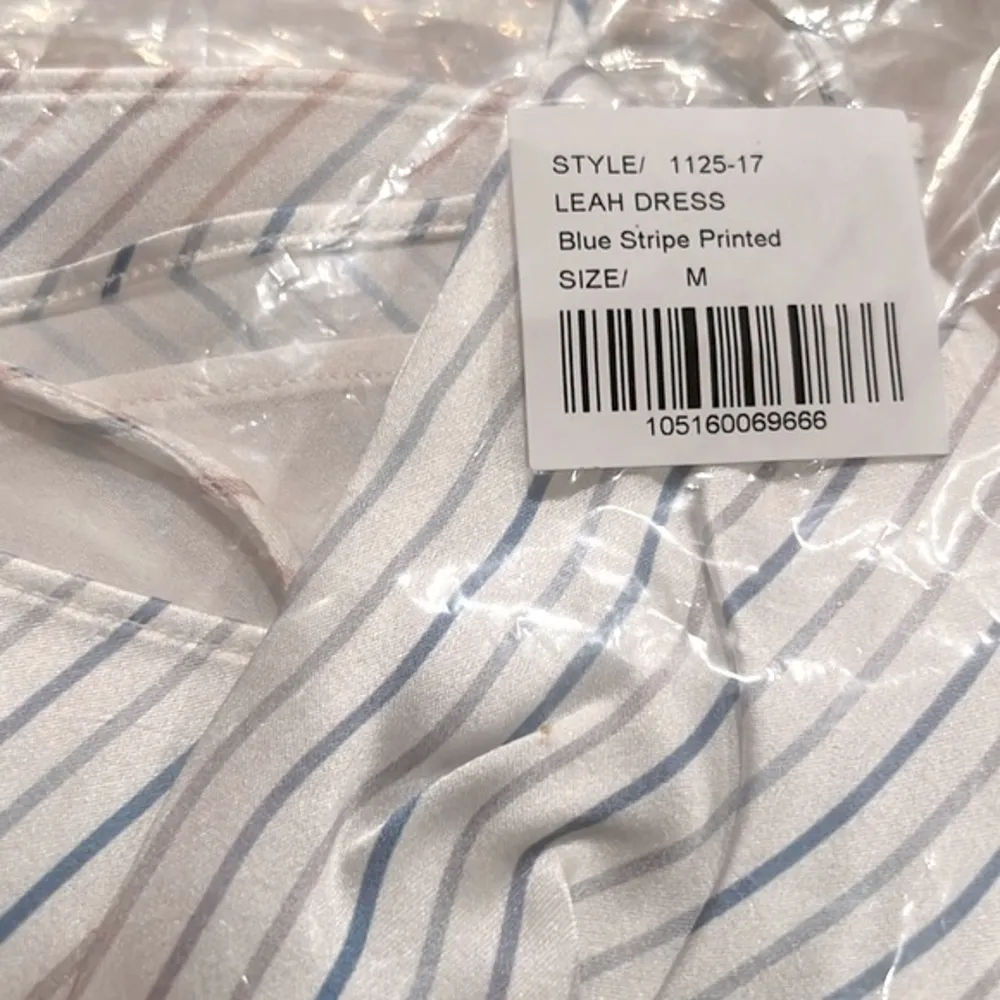 NWT SEROYA Leah Mini Silk Dress in Blue Stripe Print Women’s Size Medium - Image 7