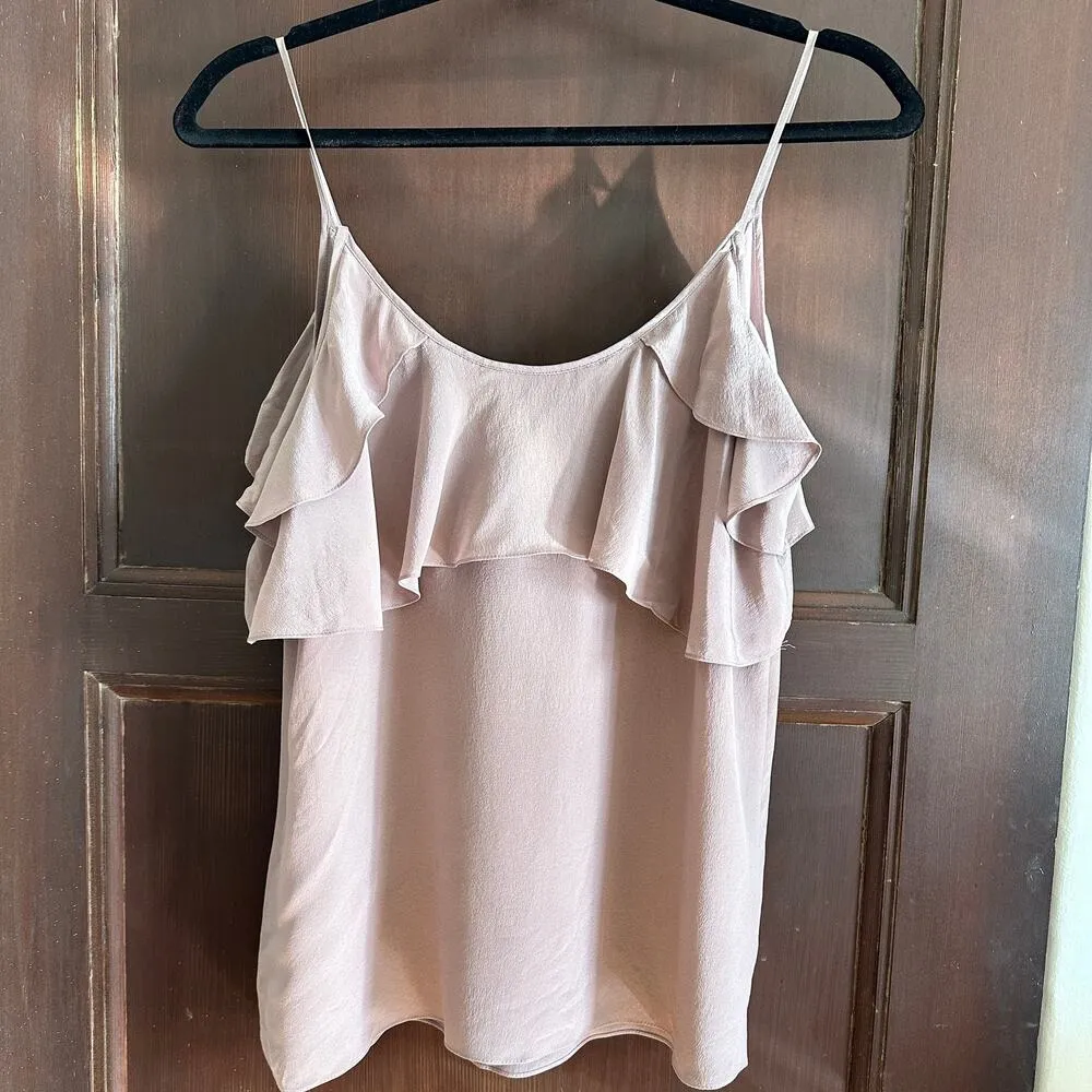 REBECCA TAYLOR | Dusty Purple Ruffle Neck Silk Camisole Balletcore| Size 8 - Image 2