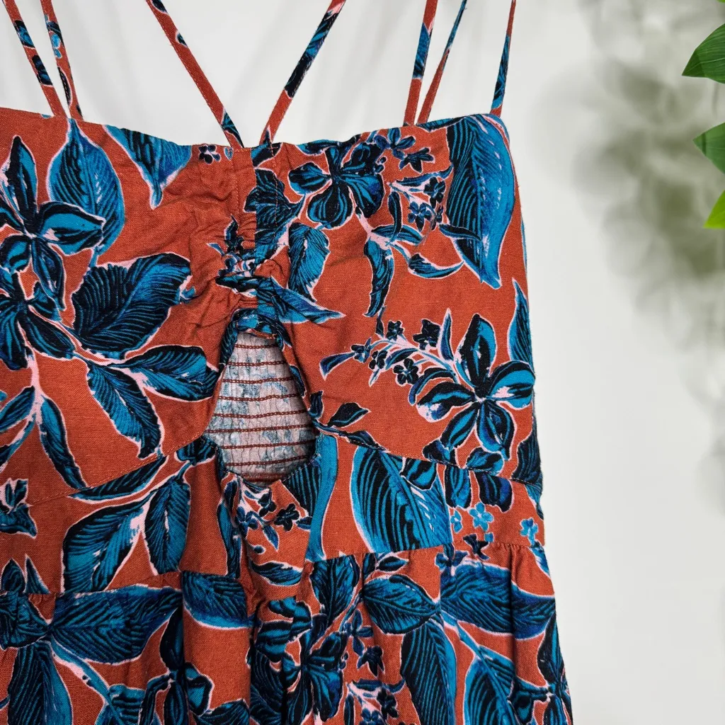 Jason Wu Linen Blend Tiered Dress Beaded Tropical Print Blue Orange L Large - Image 8