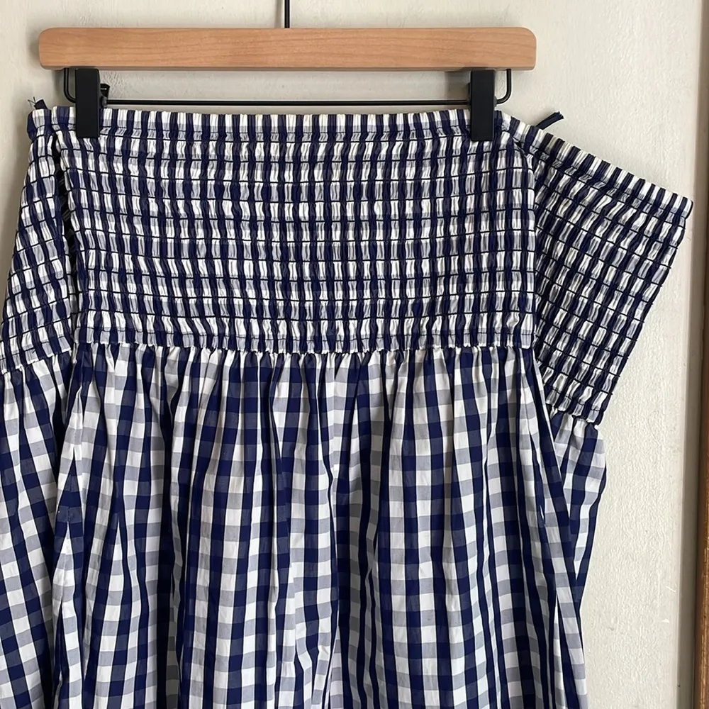 MILLY Jodi Smocked Off-the-shoulder Gingham Poplin Dress - Image 3