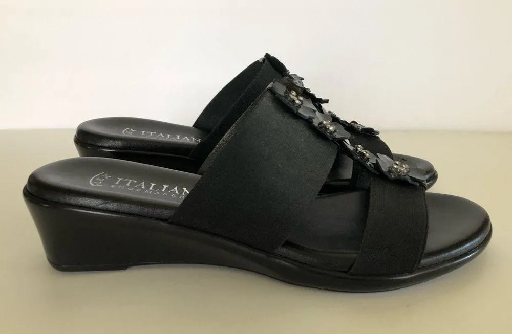 ITALIAN SHOEMAKERS FLEX SIZE 8M Womens Slip On Wedge Sandals Embellished Black - Image 4