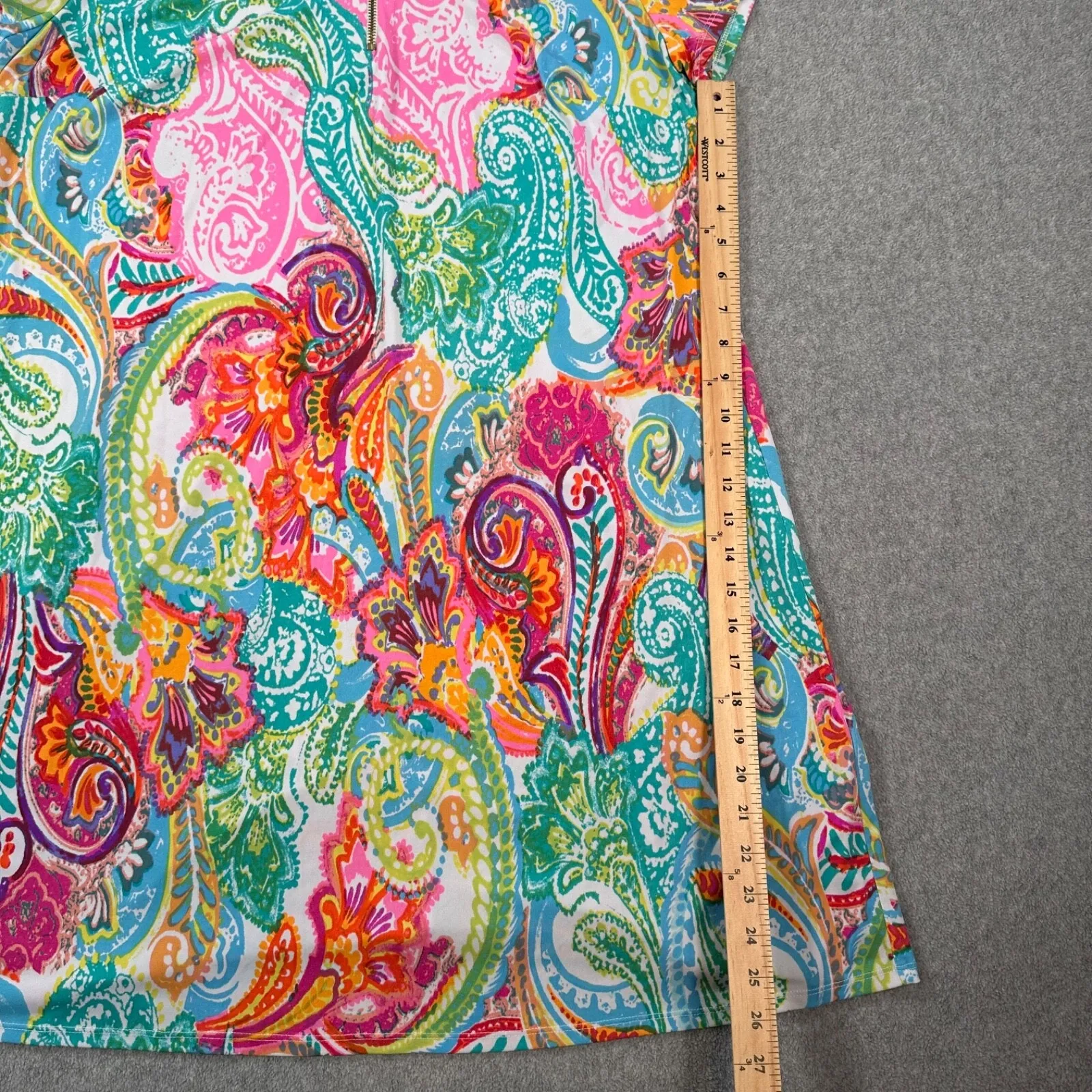 Ivy Road Paisley Dress Gold Zipper Collared Colorful Women's 1X Short Sleeve Green - Image 6