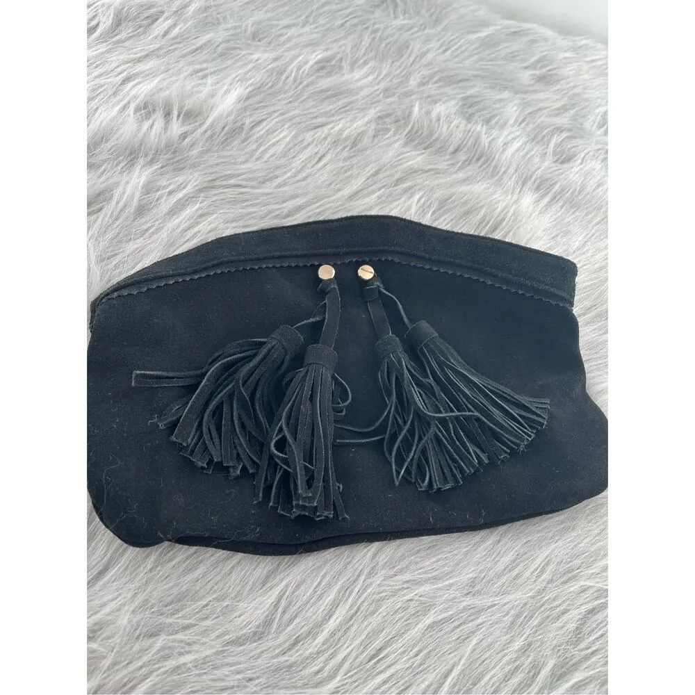 Mossimo suede boho fringe tassel Top zipper clutch Black - Image 2