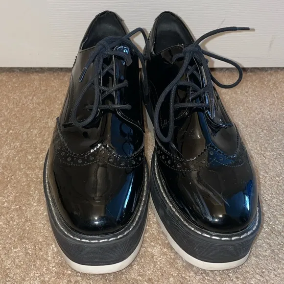 Womens Zara Chunky Platform Patent Leather Oxford Derby Shoes - Image 2