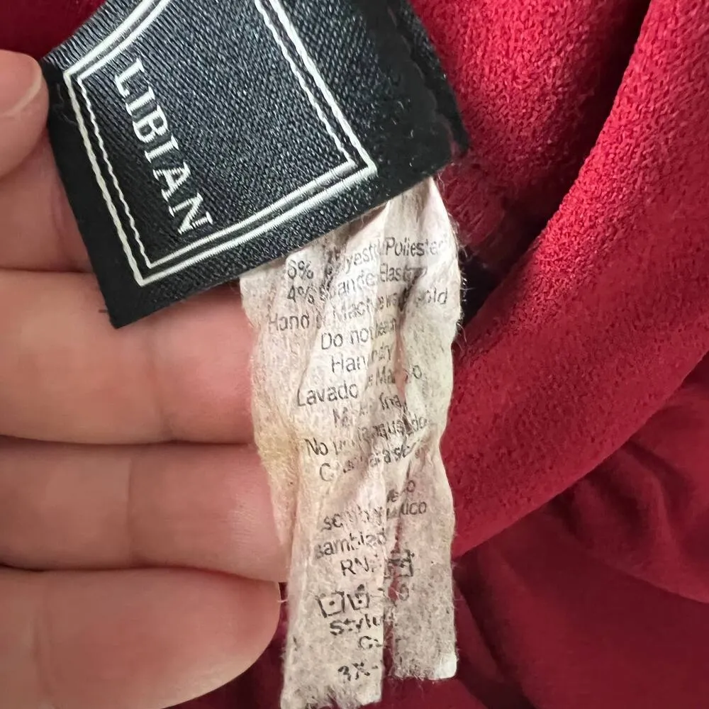 Libian Womens Dress 3X Vtg Ruffle Overlay Party Cocktail Wedding Guest Stretch Red - Image 8