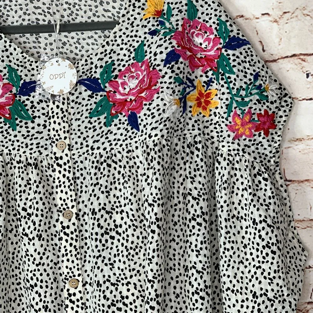 ODDI Bubble Hem Blouse Floral Embroidered Elastic Waist Size 3XL Blouse Top - Image 7