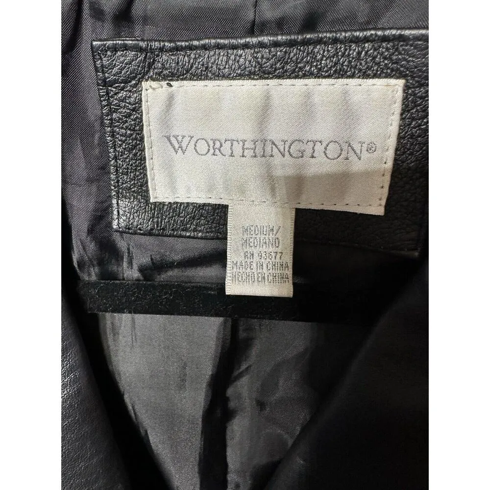 Women's Worthington Brand Black Leather Button Up Jacket RN 93677 Size Medium - Image 3