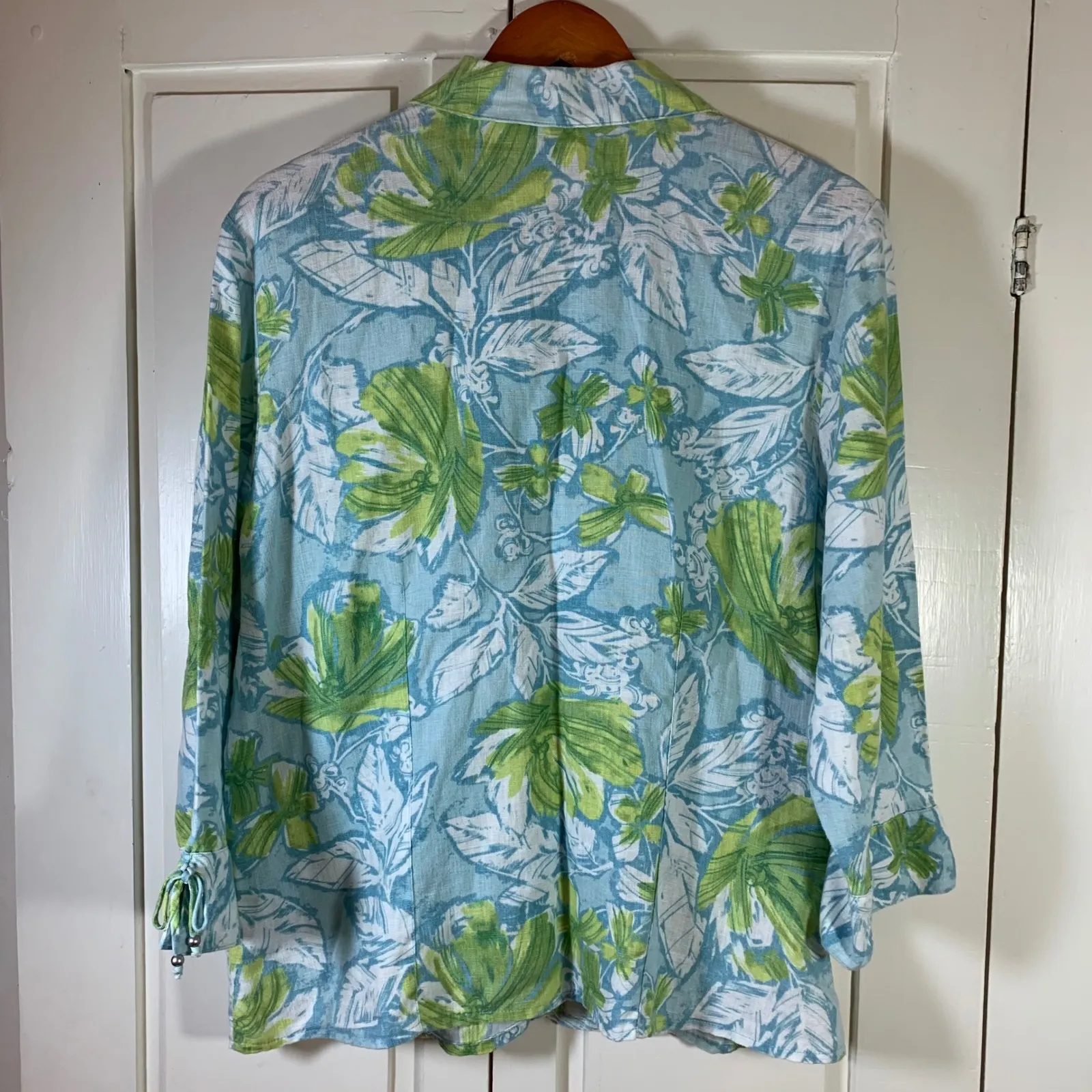 Floral Cottagecore Linen Shirt 12 Tropical Cruise Button‎ Blouse JM Collection - Image 2