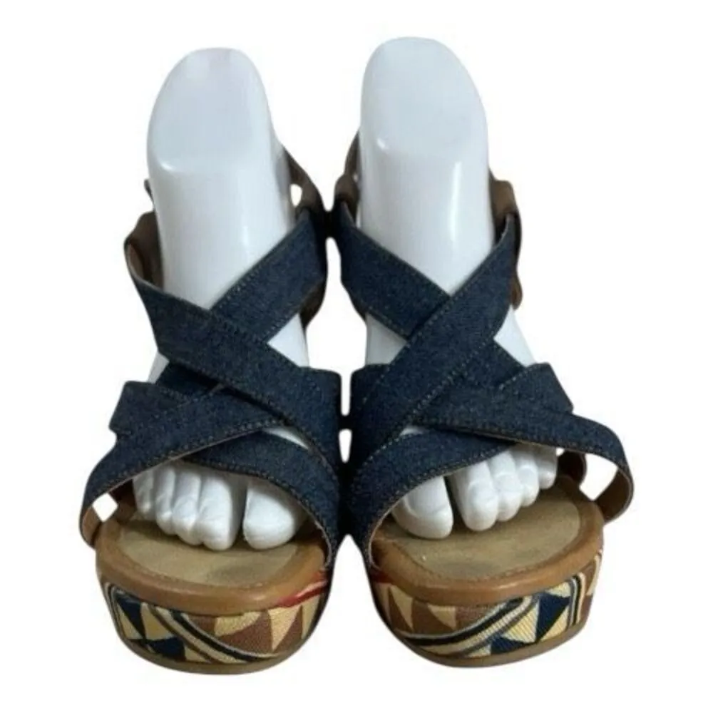 Levi’s Heels Women Size 8 Slingback Platform Blue Canvas Wedge Bohemian Open Toe - Image 3