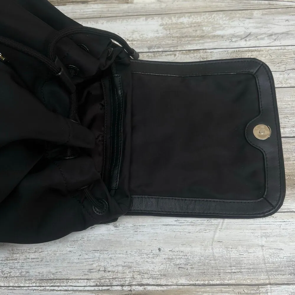 Kate Spade Carley Nylon Flap Backpack Black Drawstring Preppy Casual Athleisure - Image 10