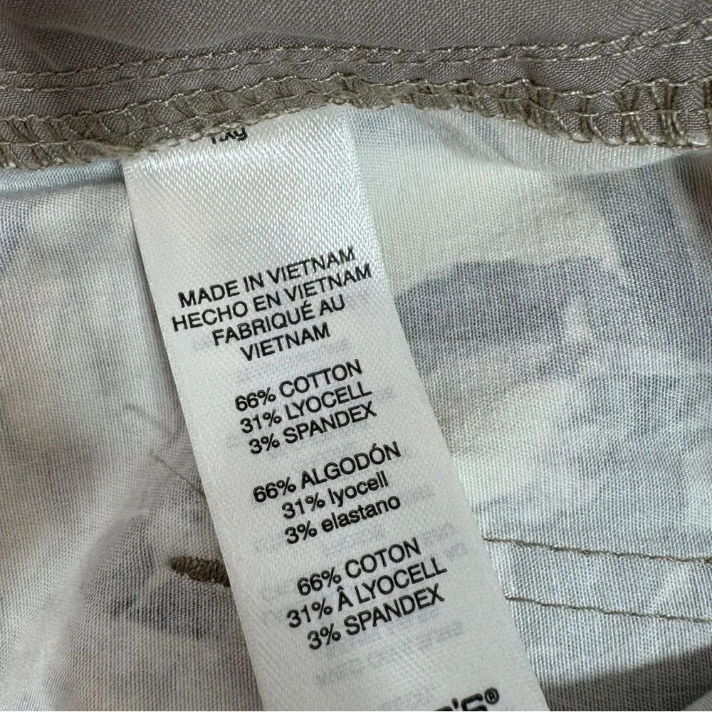 Chicos Tropical Print Crop Cargo Pants Tan Yellow XS 2 Cotton Twill Pull On - Image 9