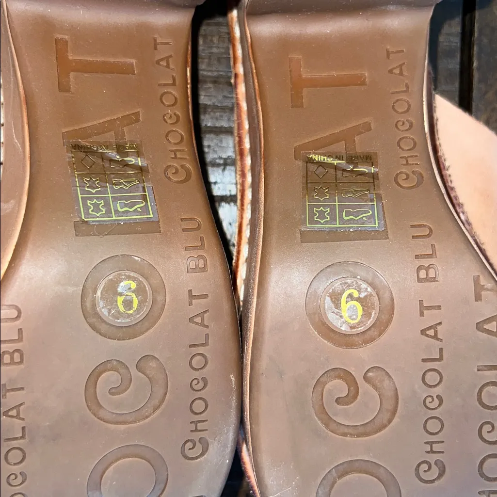 Chocolat Blu Glorey Camel Tan Open Toe Leather‎ Platform Sandal Clog Sz 9 - Image 11