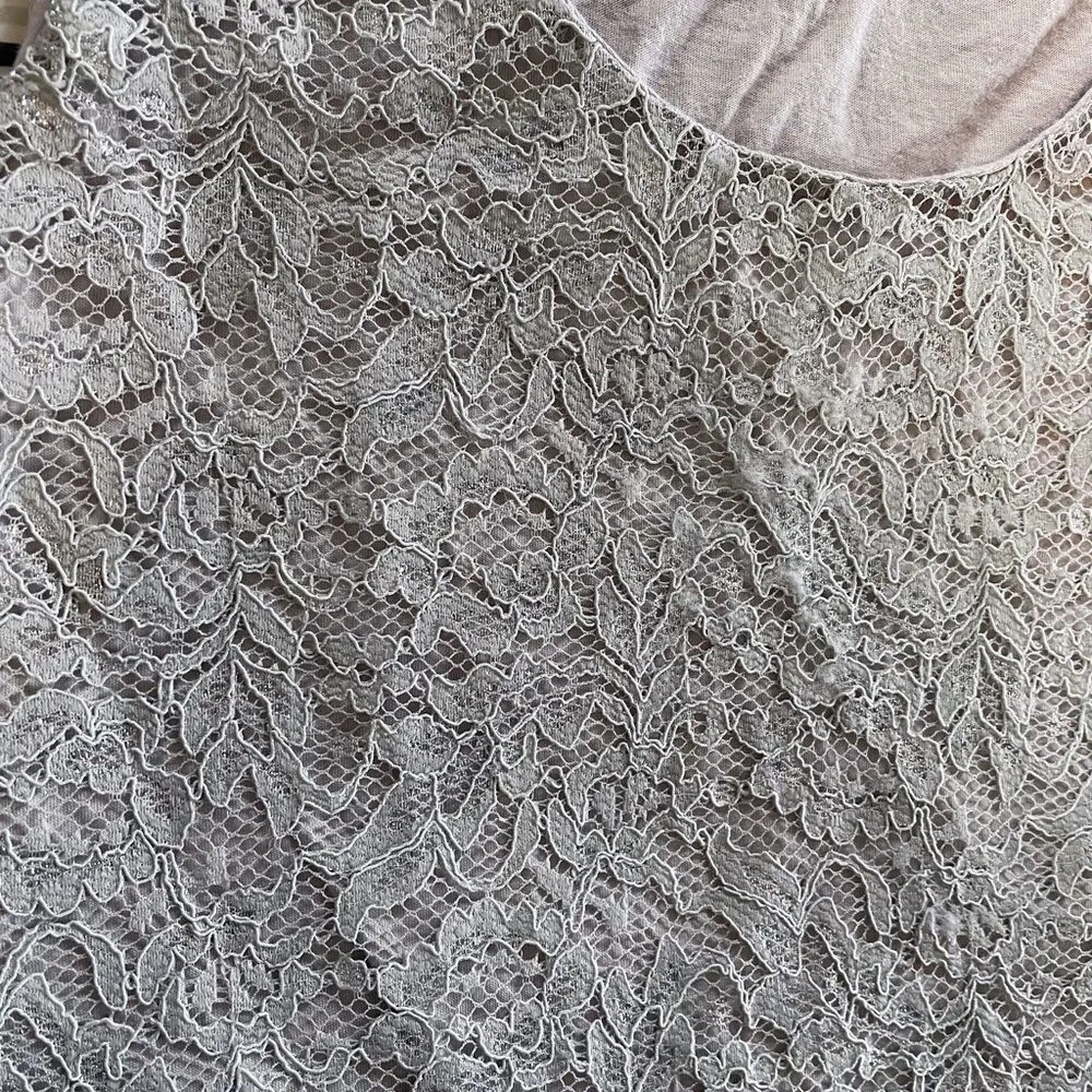 Ann Taylor LOFT Silver Beige Gray Lace Tank Top Metallic Layer Size Small - Image 5