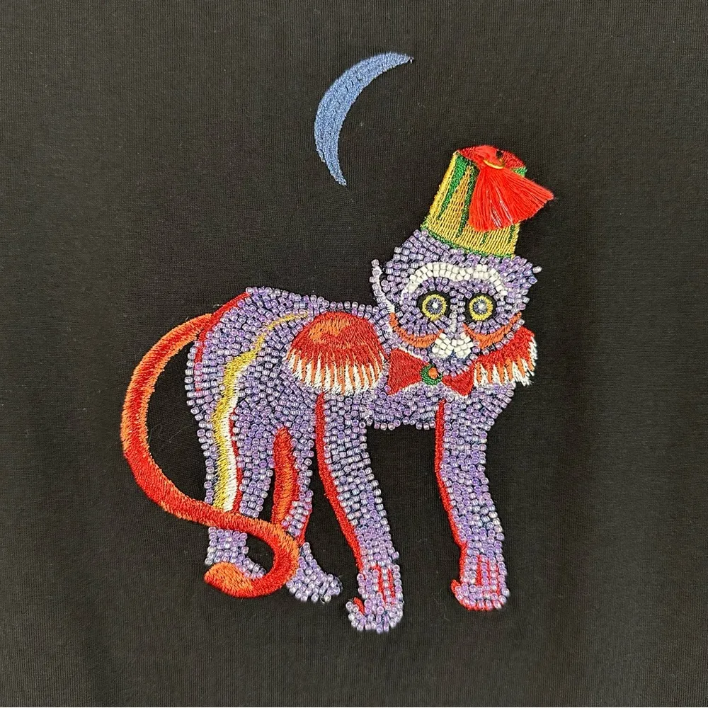 H&M Black Beaded Monkey Tassel Hat Circus T-shirt 2 - Image 3