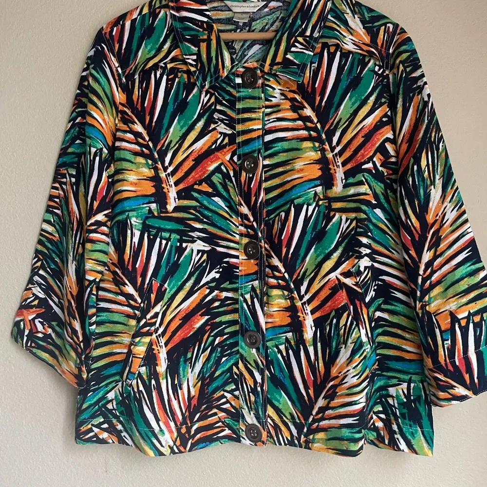 Christopher & Banks Linen Blend Tropical Leaf Print Jacket XL - Image 6
