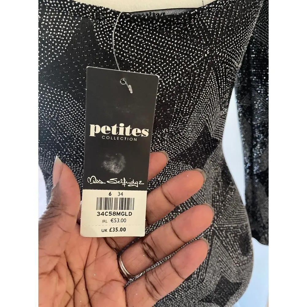 Miss Selfrige Sparkly Body-con New Year Eve Dress Silver & Black - Image 8