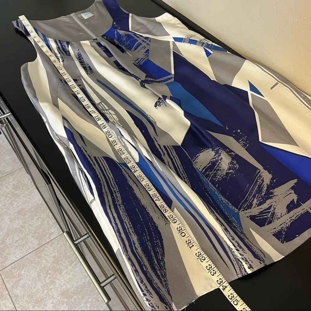 100% Silk cocoon mini dress by Oasis ,abstract print in blue/gray/cream, M - Image 12