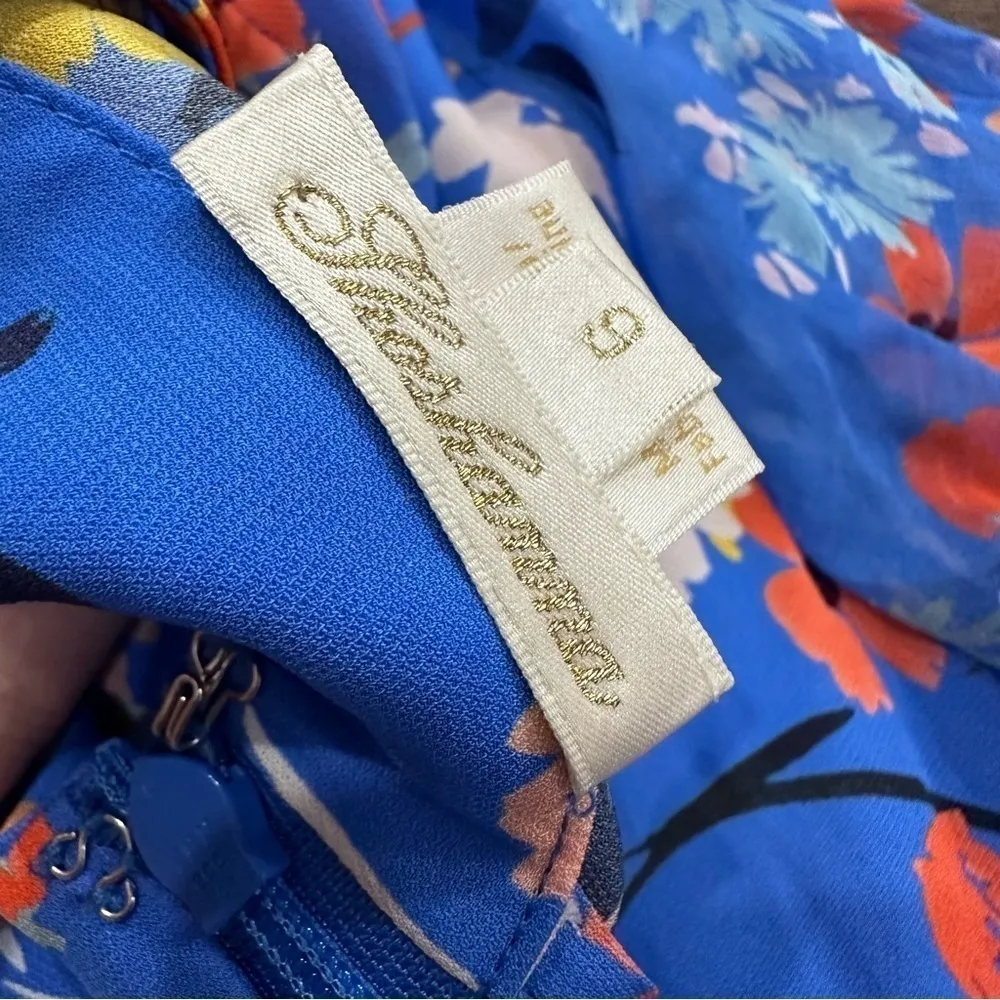 Womens Blue Zippered Ruffled Floral 3/4 Sleeve V Neck dress - Image 10