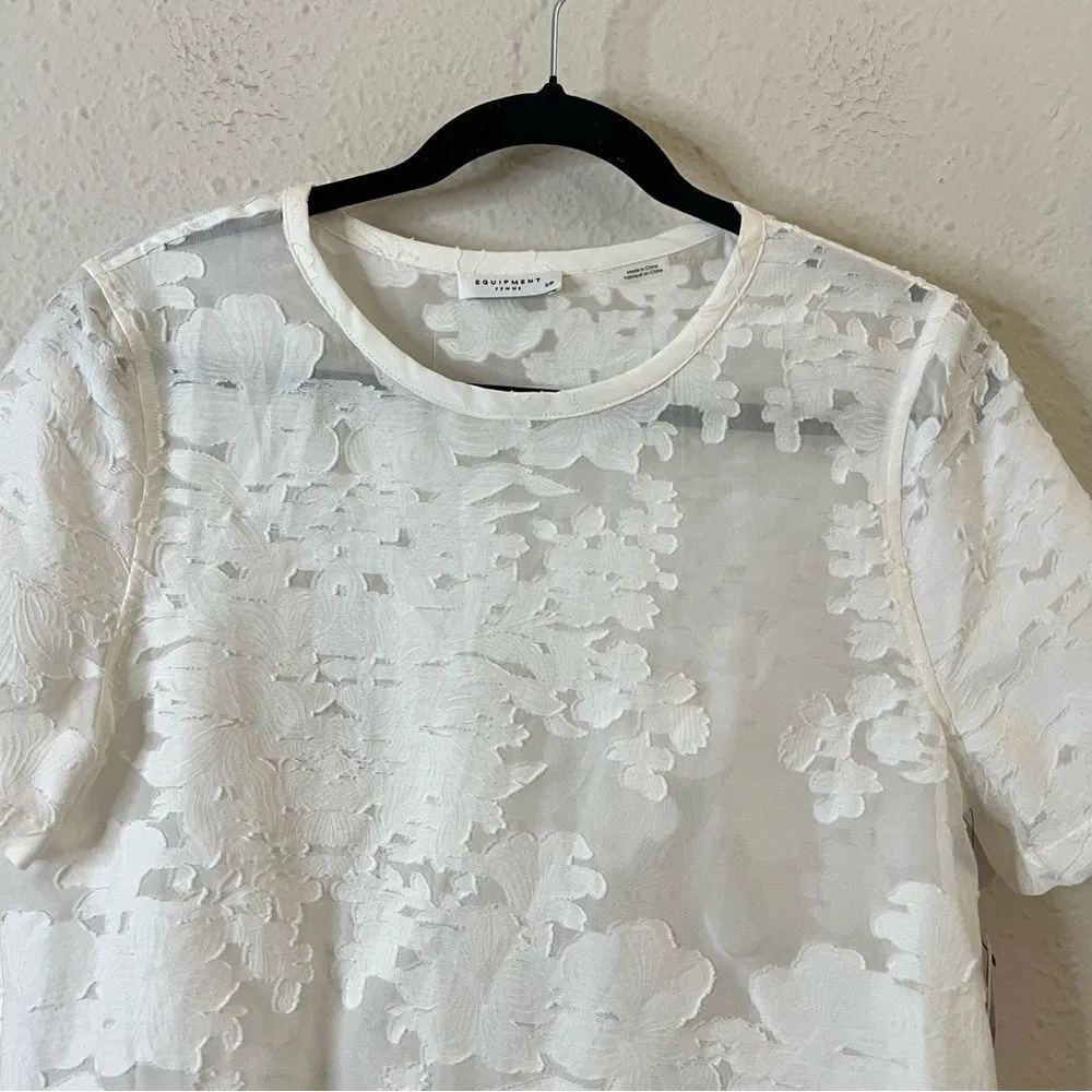 Equipment Riley Tee Silk Sheer Floral Blouse Top NEW in White Small Short Sleeve - Image 5