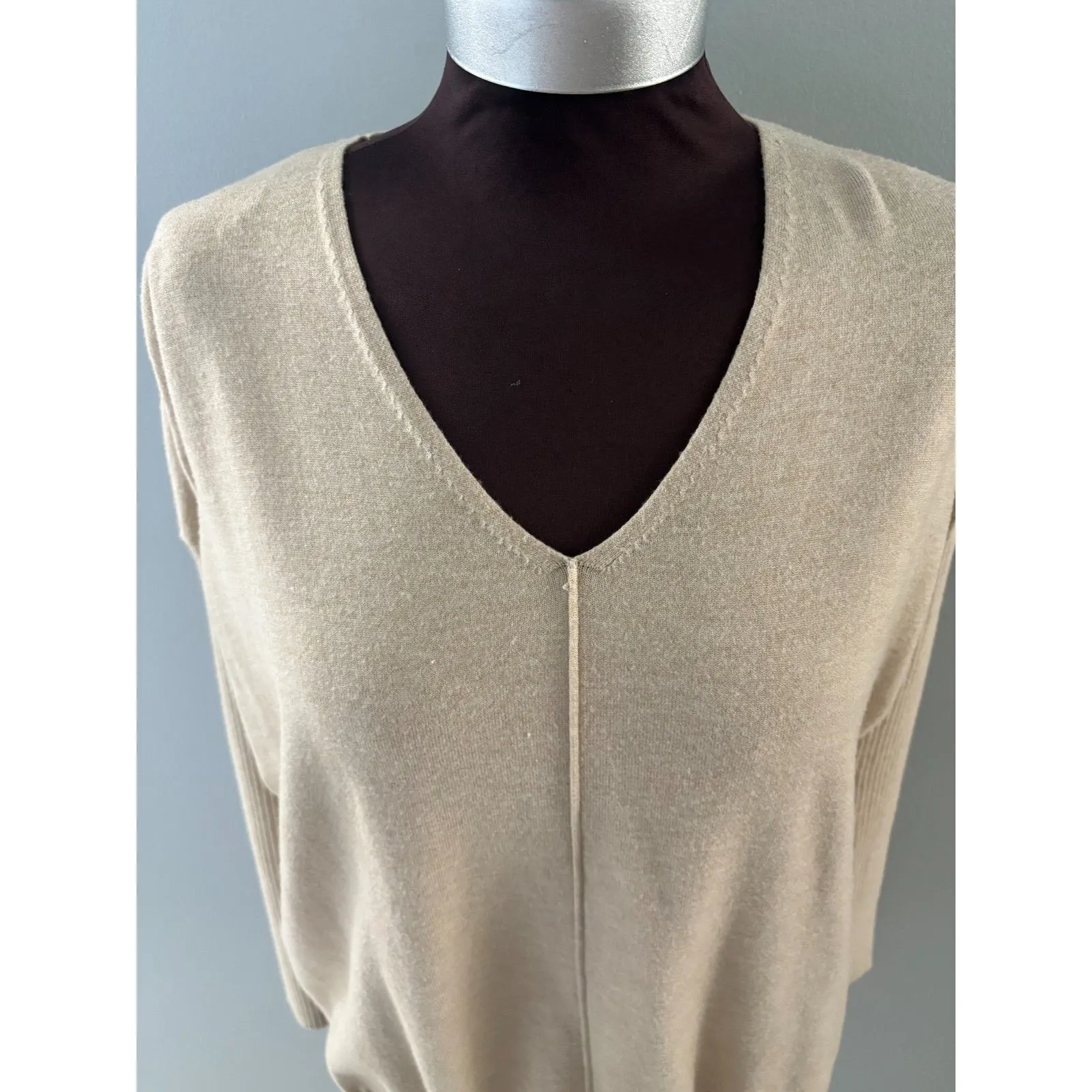 Evereve Sweater Womens Size S Tan Ribbed Fitted Sleeve Relaxed Soft Cozy Lounge - Image 4