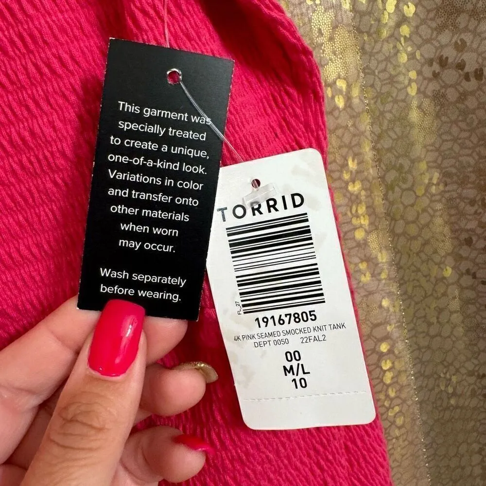 Torrid Festi Hot Pink Smocked Jersey Seamed Corset Tank 00 Med NWT - Image 4