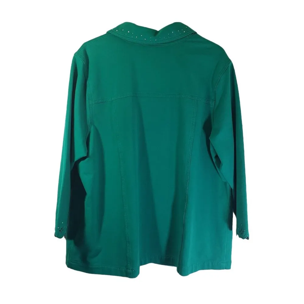 DREAM JEANNES, QUACKER FACTORY XL Green, Rhinestones, 3/4 Length Sleeves Jacket - Image 2