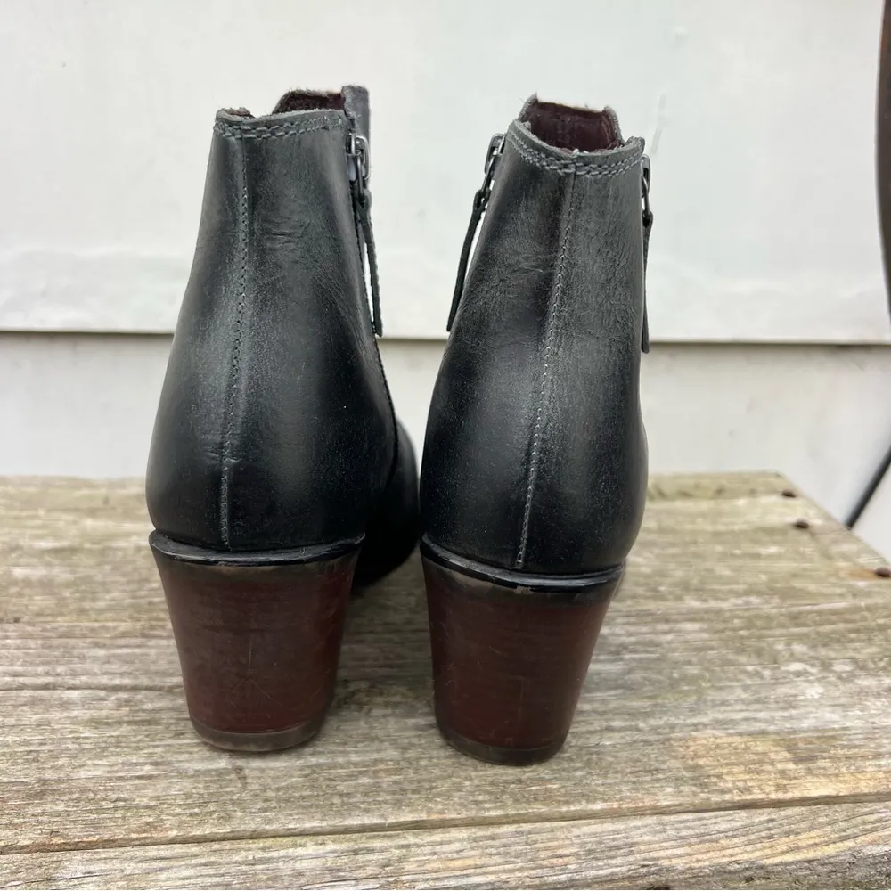 Roan Bed Stu Lina Mixed Suede Leather Black Charcoal Heeled Boot Bootie 9.5 - Image 4