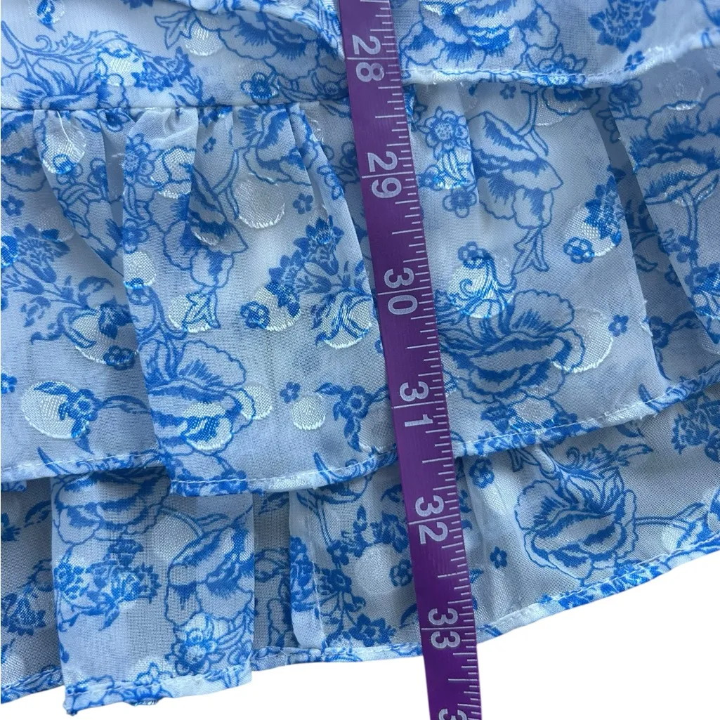 Tularosa Serafina Floral White Blue Long Sleeve Romantic Mini Dress Size Small - Image 8