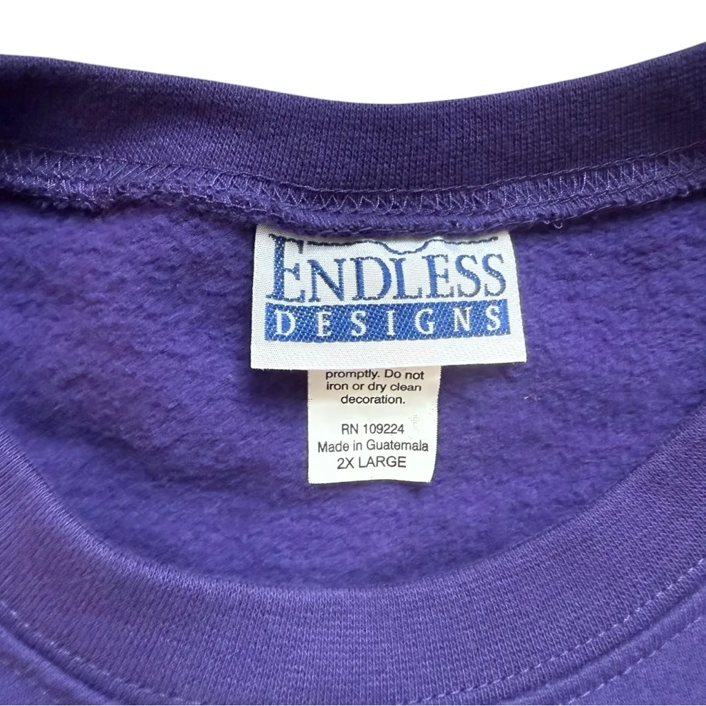 Vintage Y2K Coquette Kitty Cat Gardening Embroidered Sweatshirt Size 2XL Purple - Image 3