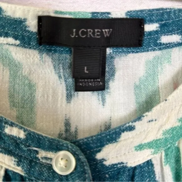 J Crew Ikat Print Long Sleeve Drawstring Waist Romper Blue White‎ Sz L Cotton - Image 3