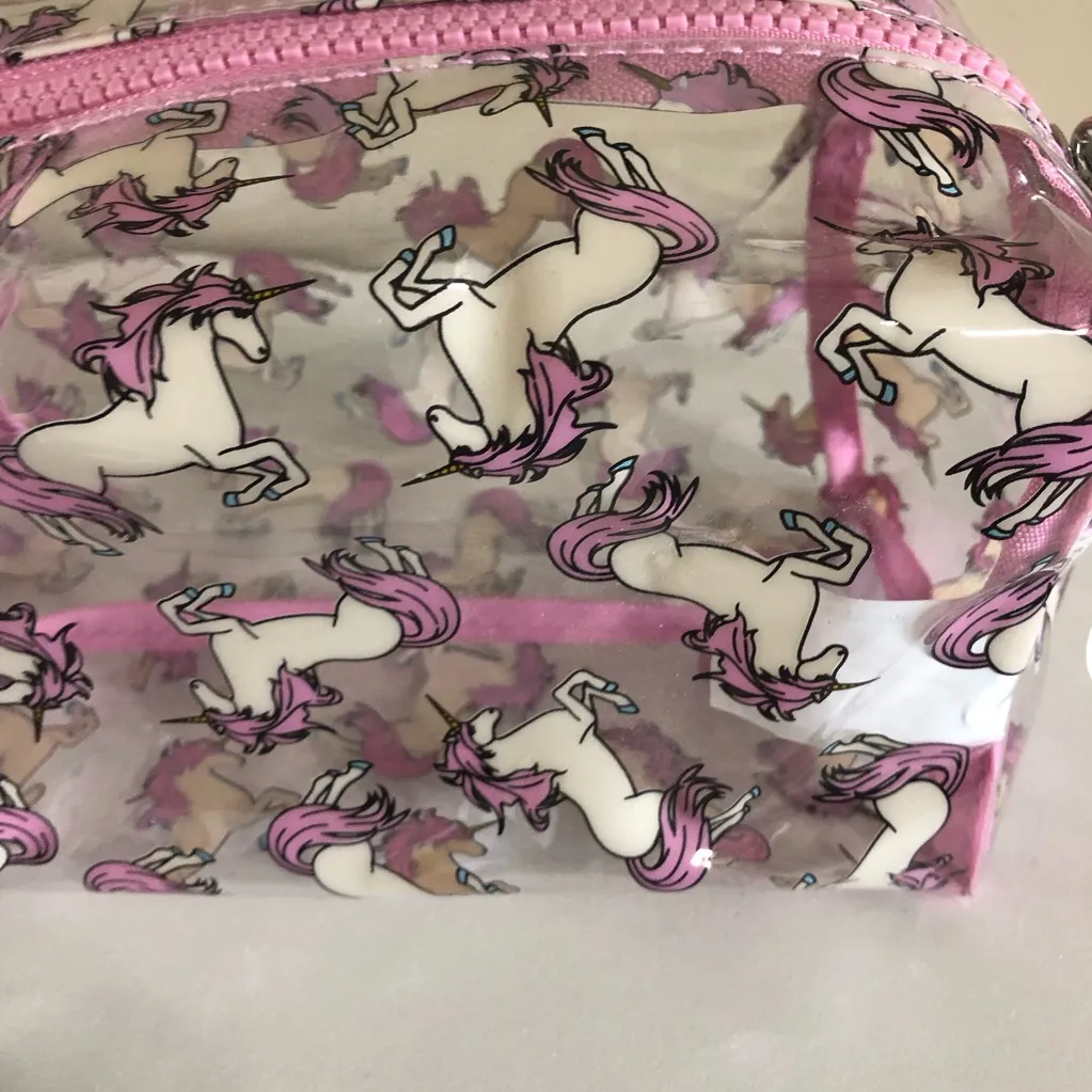 Unicorn Print Clear Cosmetic Bag Pink - Image 2