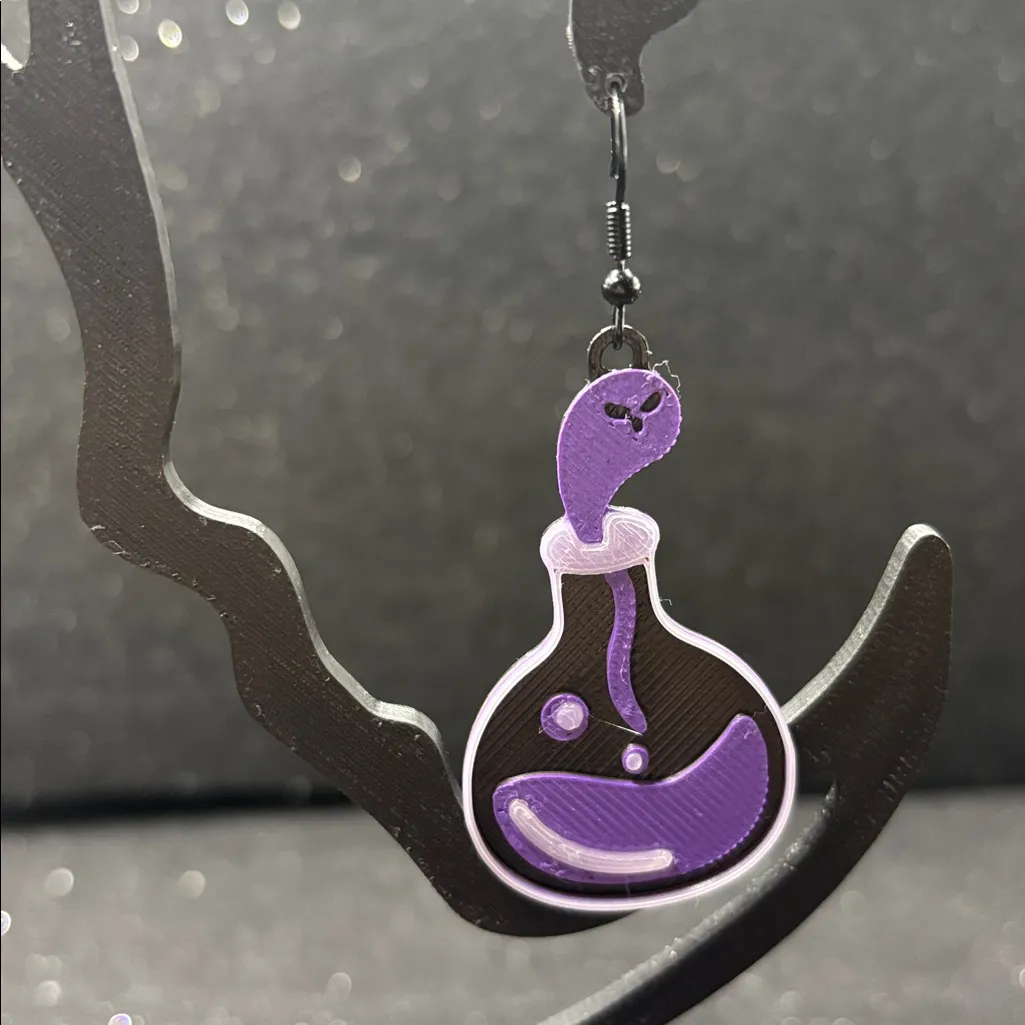 Glow in the Dark Potion Bottle Earrings 💜🧪 Magical Halloween Jewelry Purple - Image 3