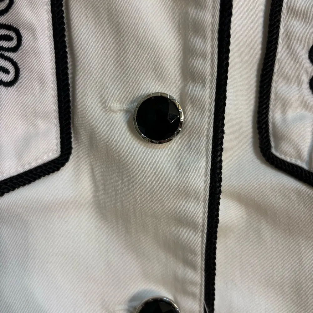 V Christina women’s embroidered boho hippie western demim jacket black/white M White Size M - Image 3