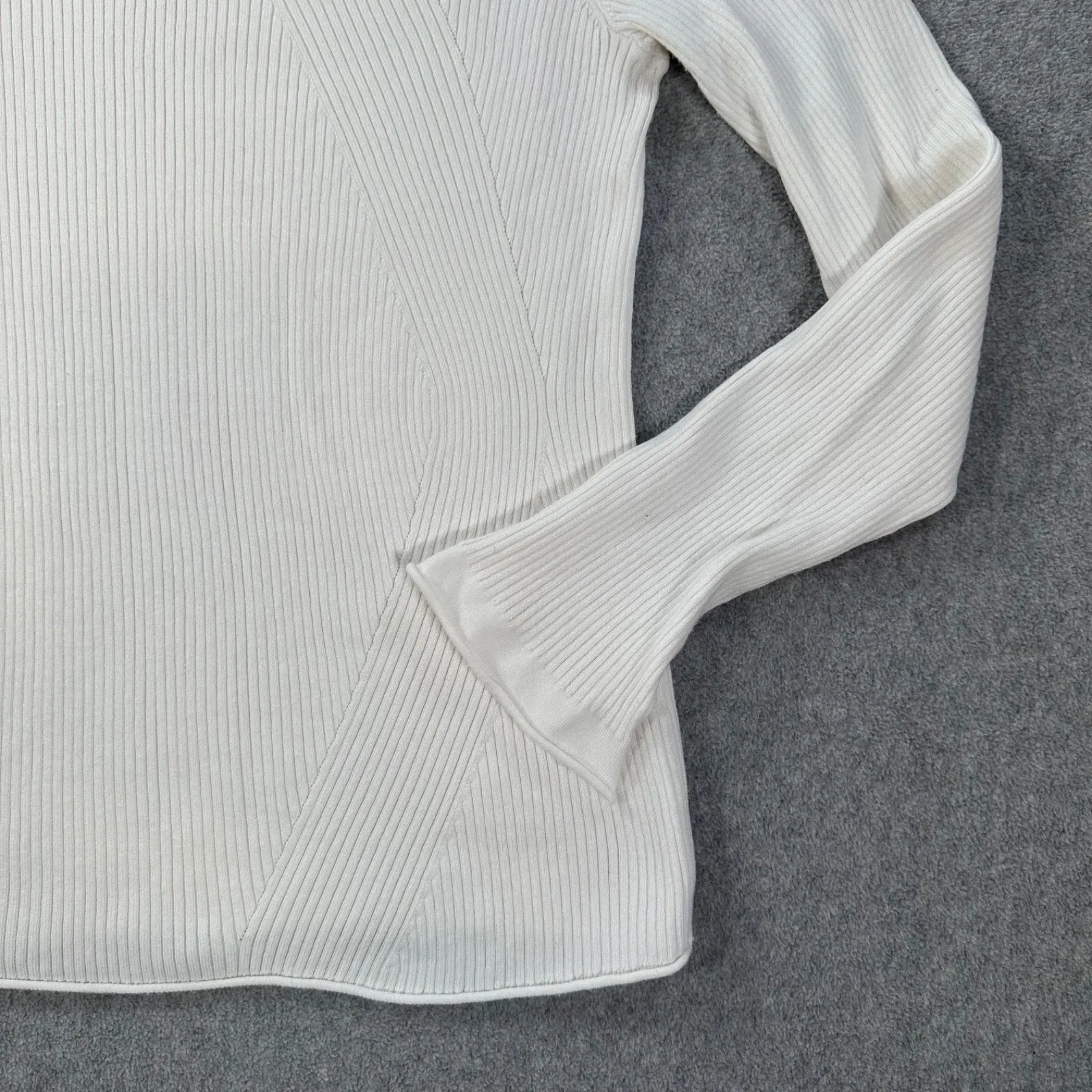 Maeve Anthropologie Ribbed Turtleneck Sweater Womens X-Large Ivory Slit Sleeve - Image 2