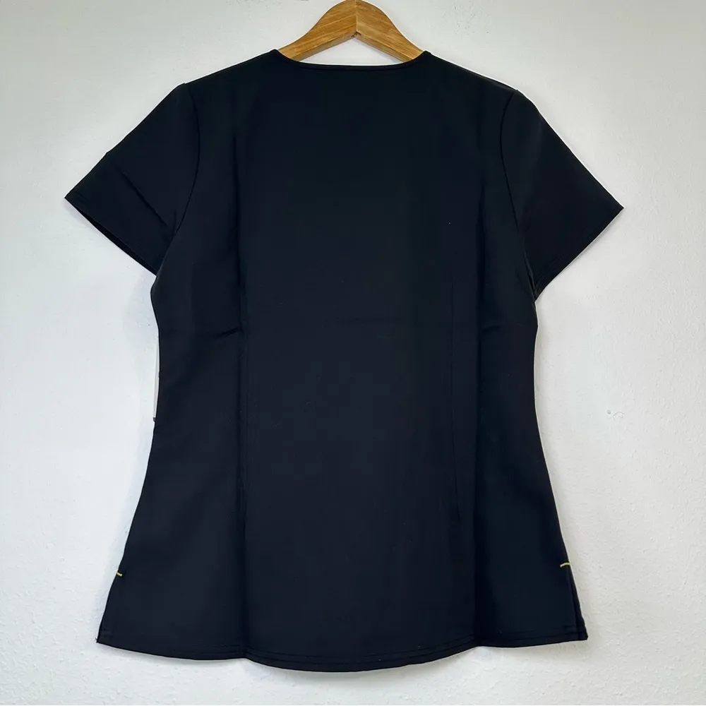 Figs ScrubsTop Women’s XS Stretch Pockets black with Yellow Logo Medical Wear - Image 3