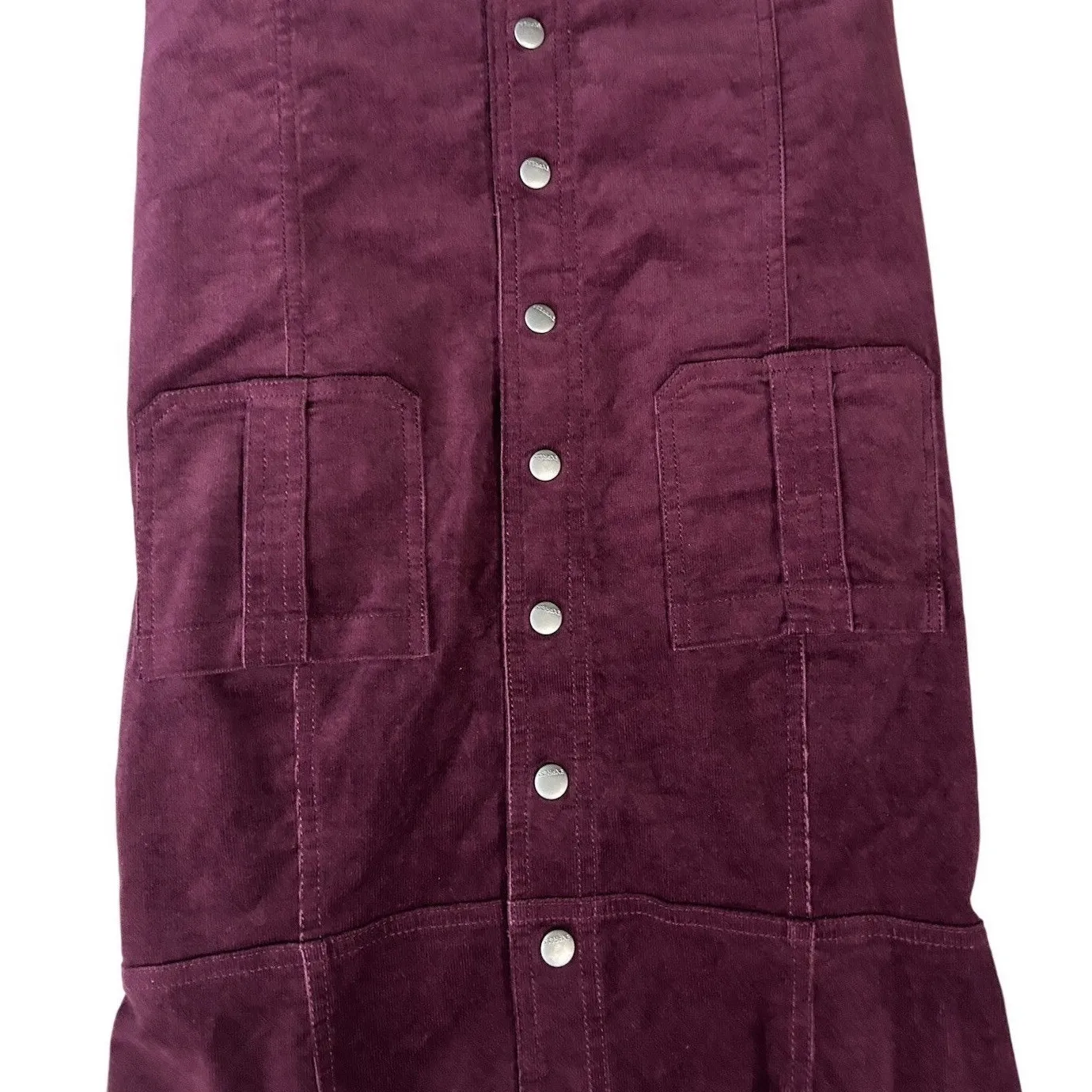EXPRESS Women Medium Corduroy Button Front Pinafore Burgundy Dress  Retro 70s - Image 2