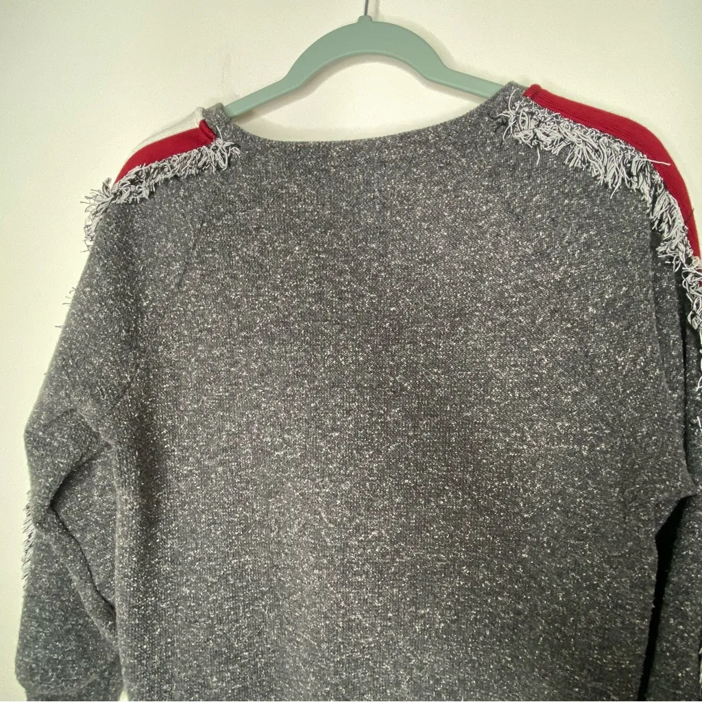 THML Gray Fringe Racing Stripes Sweater M - Image 4