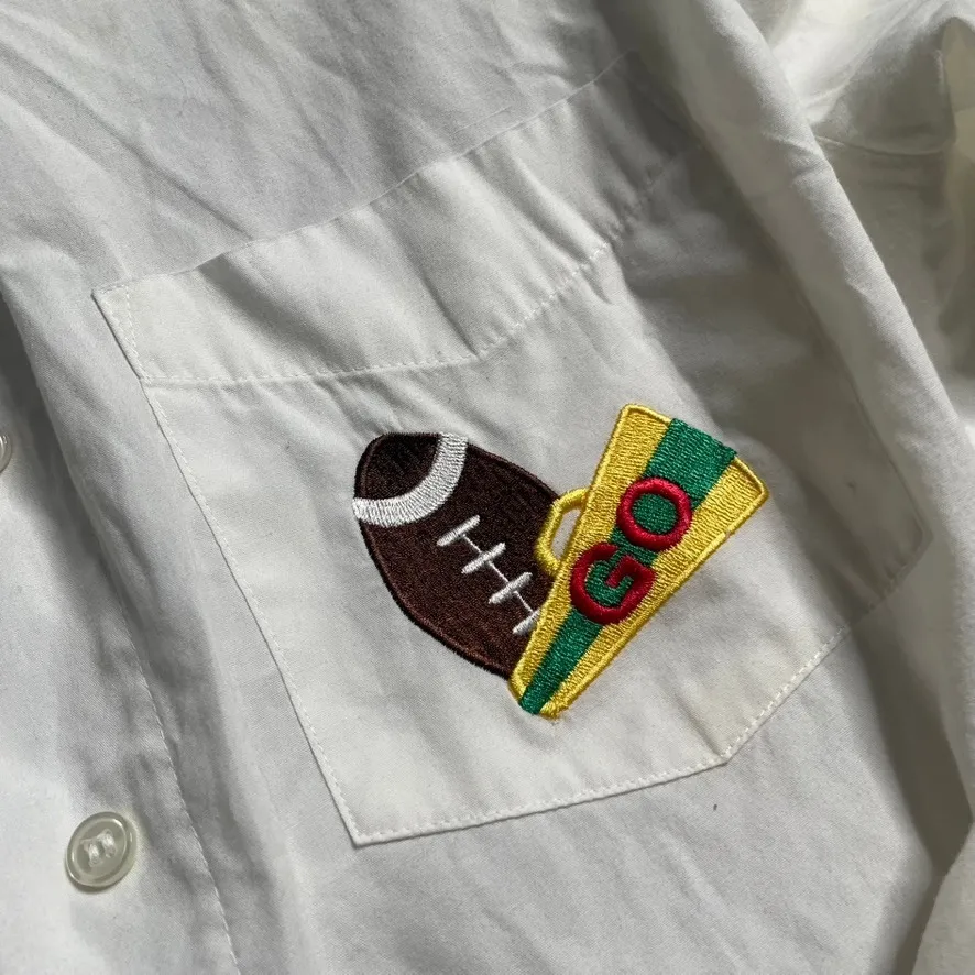 Karen Scott Cotton Rich White Shirt with Football Cheerleader‎ Embroidery Medium - Image 2